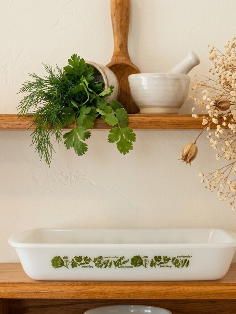 Vintage Glasbake “Herb Garden” Baking Dish — Made in USA